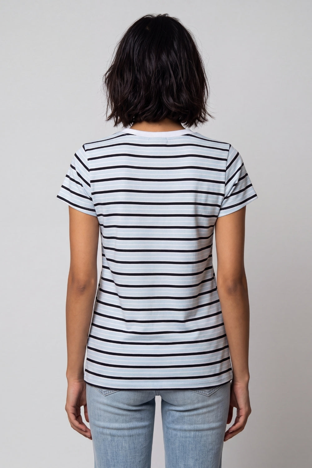 Womens Light Blue Regular Striped T-Shirt - Image 5