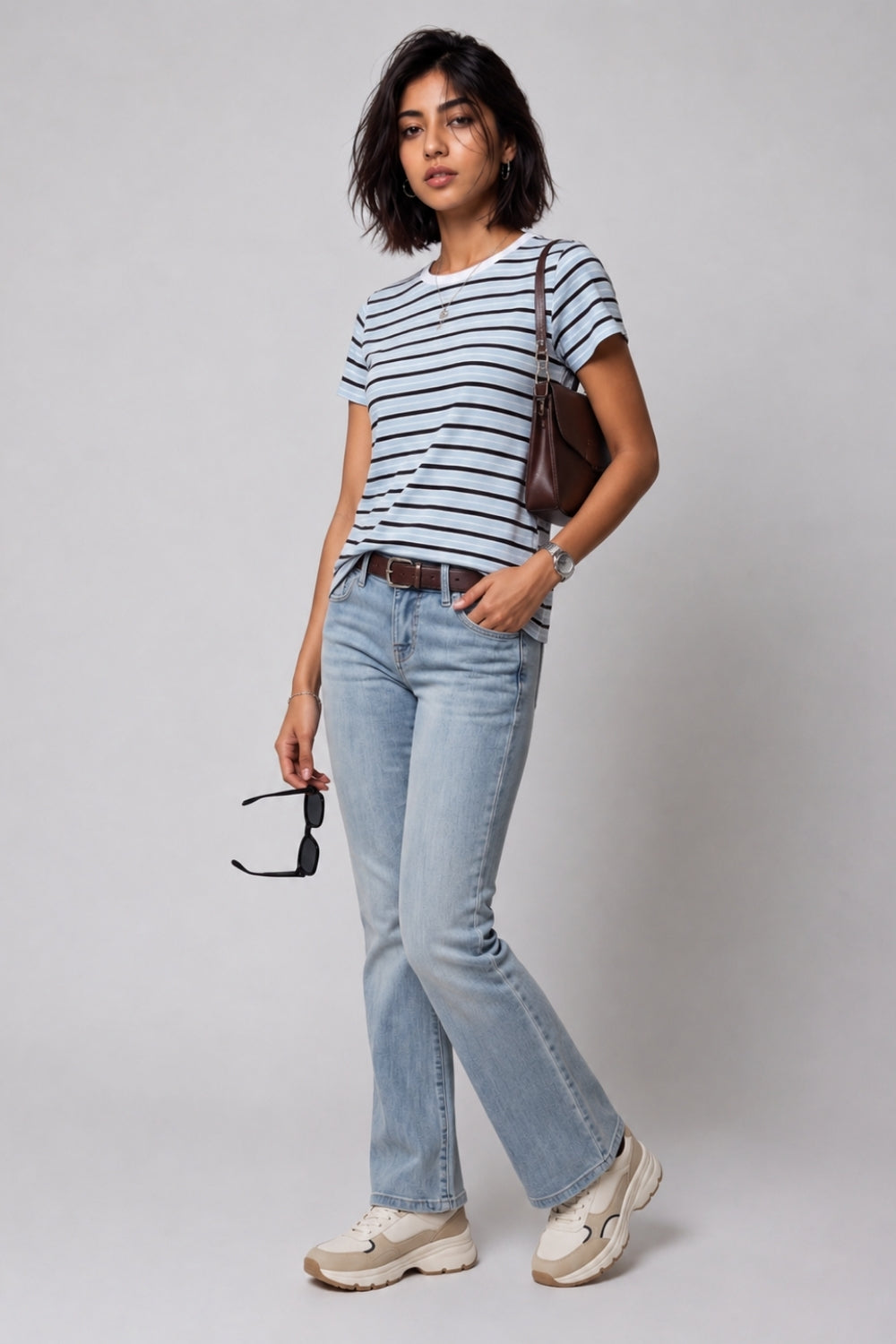 Womens Light Blue Regular Striped T-Shirt - Image 6