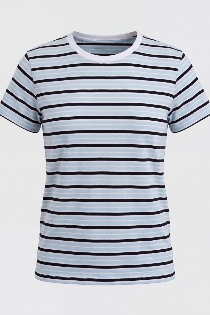 Womens Light Blue Regular Striped T-Shirt - Image 7