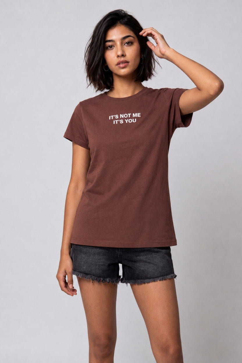 Womens Brown Cotton Typographic T Shirt - Image 2