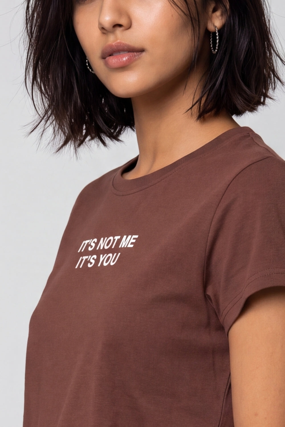 Womens Brown Cotton Typographic T Shirt - Image 9