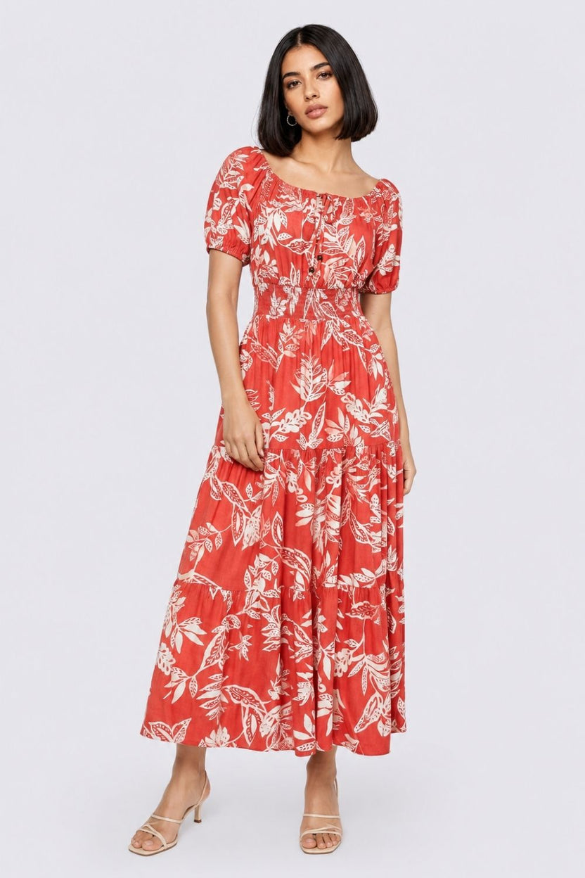 Womens Regular Fit Rust Floral Maxi Dress - Image 2