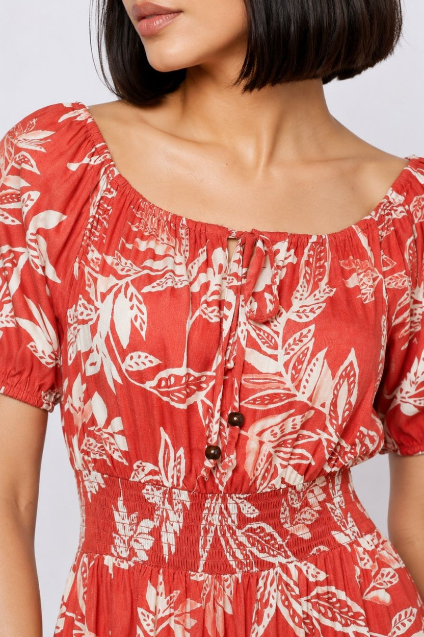 Womens Regular Fit Rust Floral Maxi Dress - Image 3