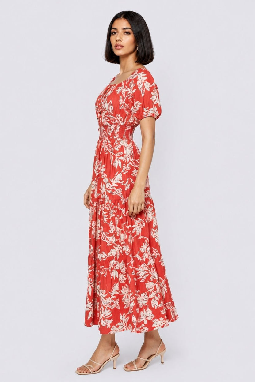 Womens Regular Fit Rust Floral Maxi Dress - Image 4