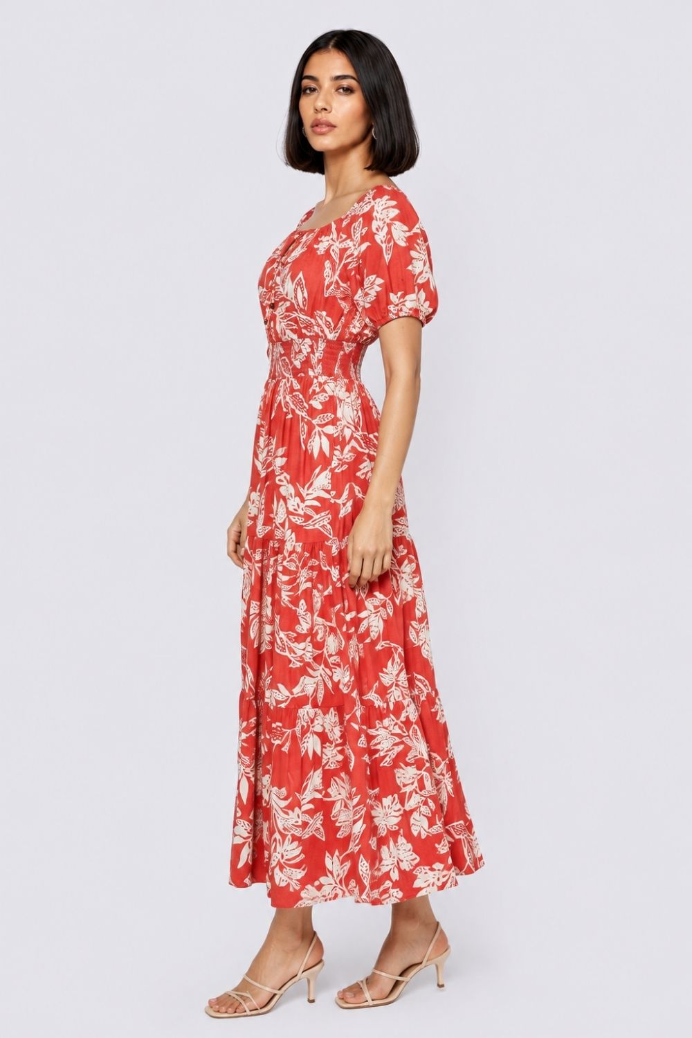 Womens Regular Fit Rust Floral Maxi Dress - Image 4