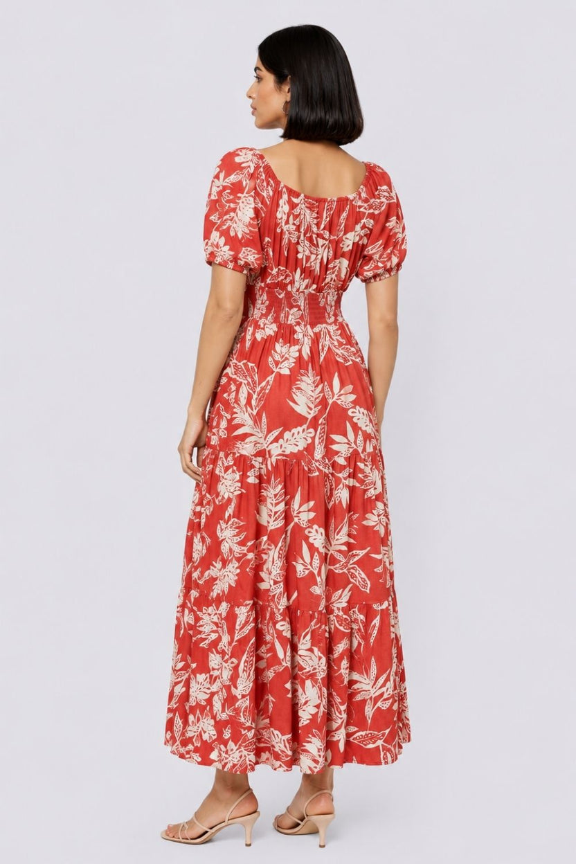 Womens Regular Fit Rust Floral Maxi Dress - Image 5