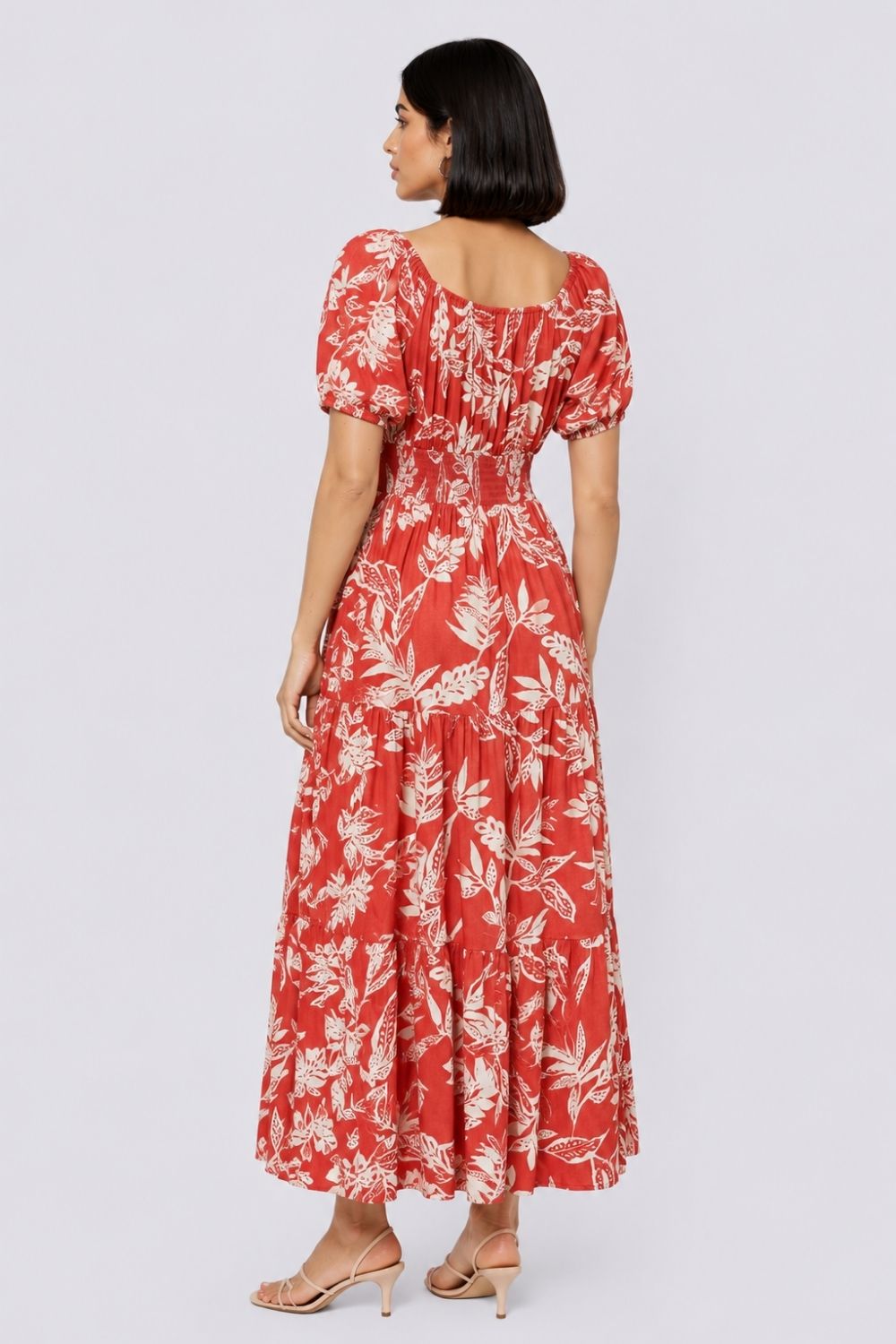 Womens Regular Fit Rust Floral Maxi Dress - Image 5