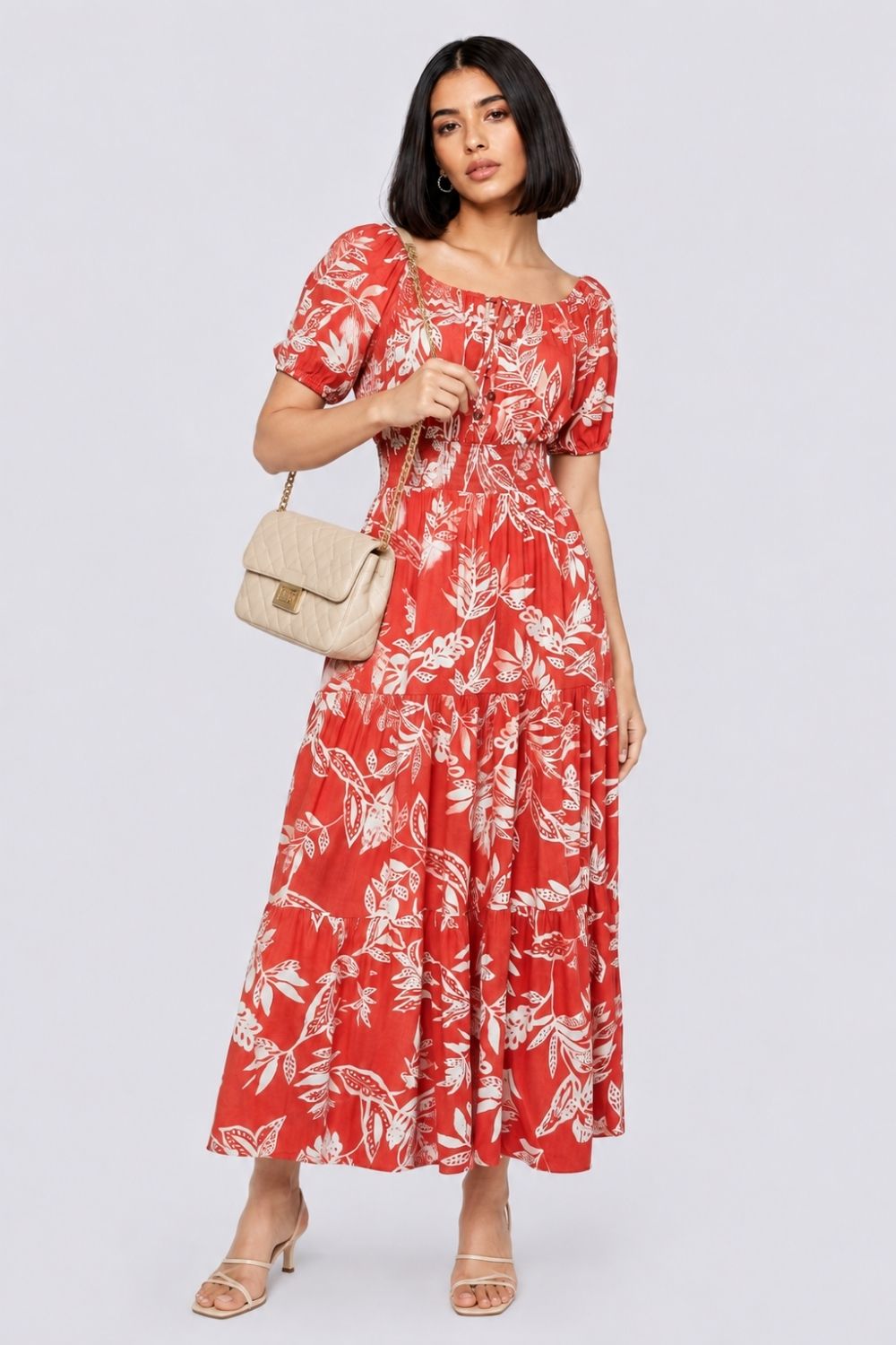 Womens Regular Fit Rust Floral Maxi Dress - Image 6