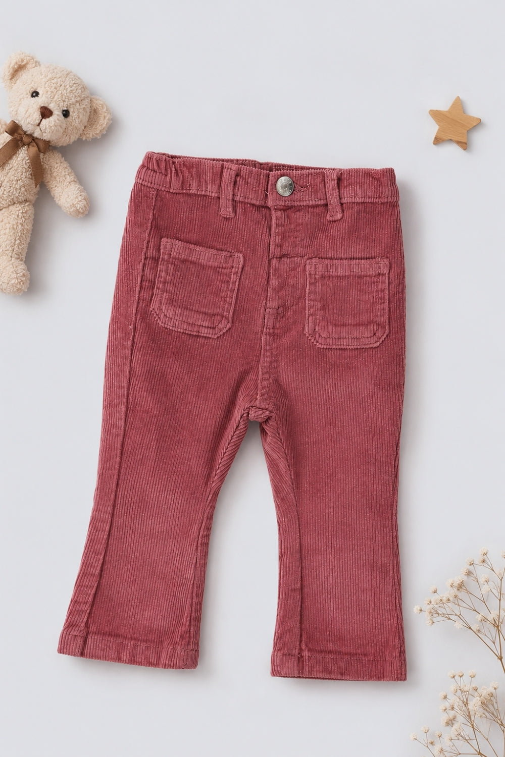 Infant Girls Bootcut Fit Pink Solid Trouser - Image 1