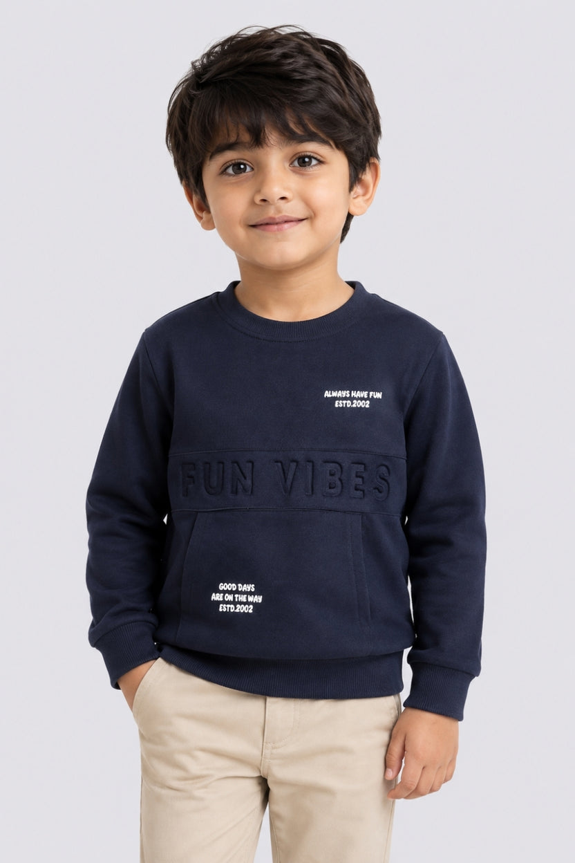 Boys Regular Fit Navy Embossed Sweatshirt - Image 1
