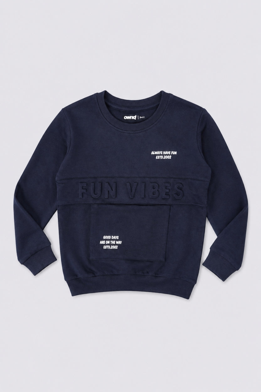 Boys Regular Fit Navy Embossed Sweatshirt - Image 2