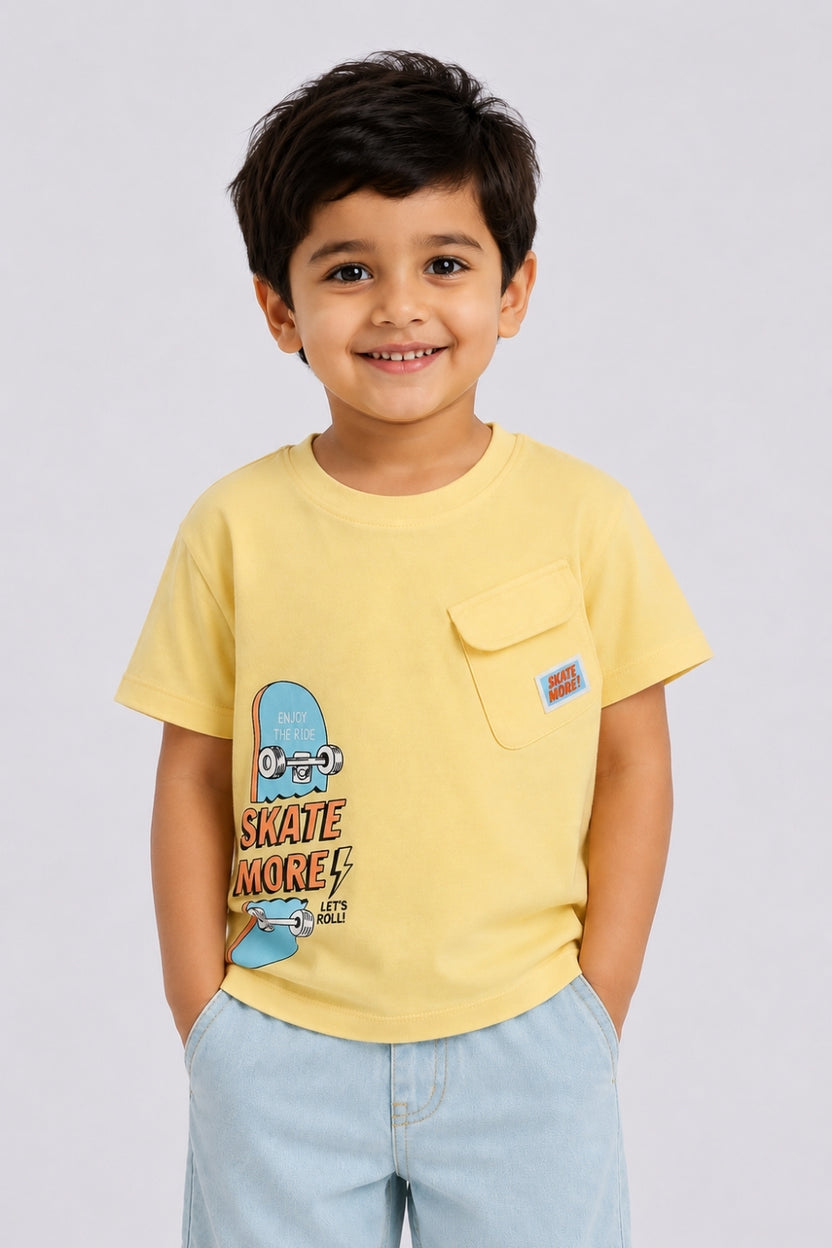 Boys Regular Fit Yellow Skate Print T-Shirt - Image 1