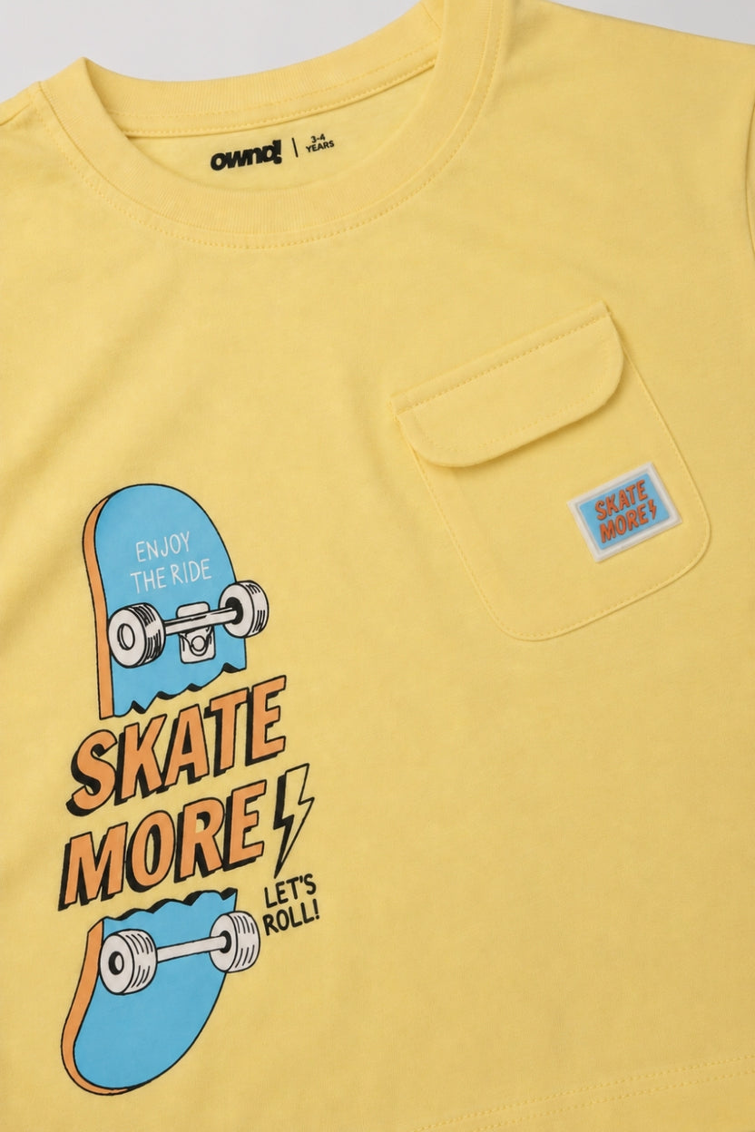 Boys Regular Fit Yellow Skate Print T-Shirt - Image 6
