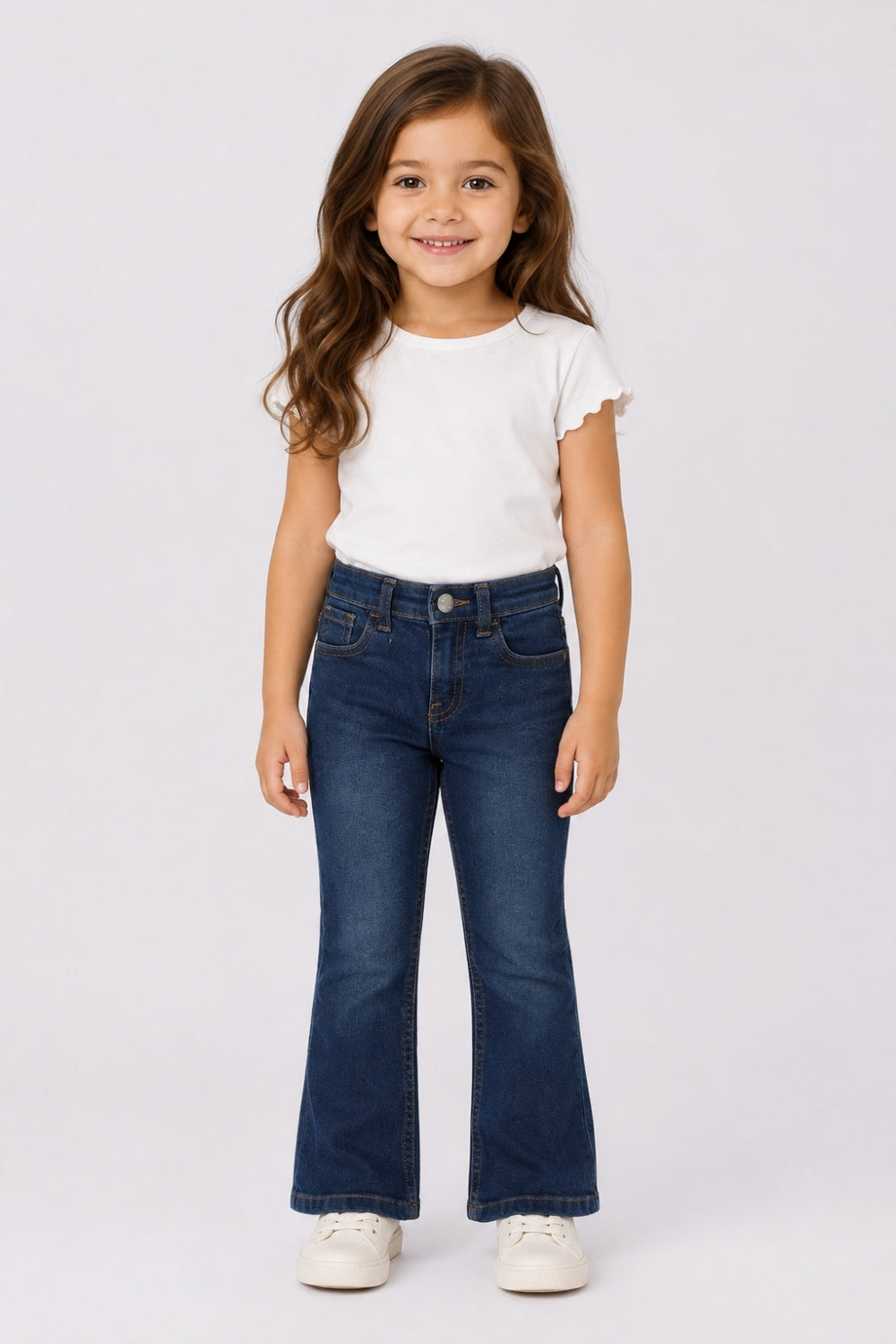 Girls Flared Navy Solid Jeans - Image 1