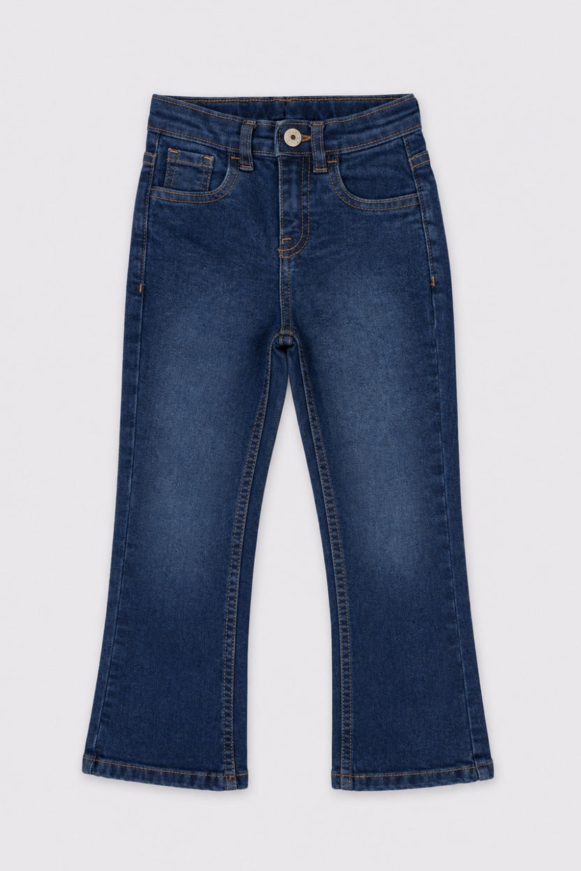 Girls Flared Navy Solid Jeans - Image 2