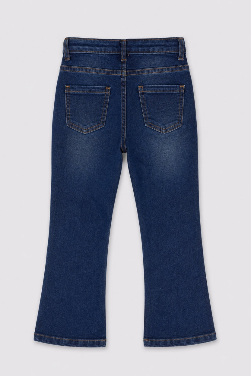 Girls Flared Navy Solid Jeans - Image 3