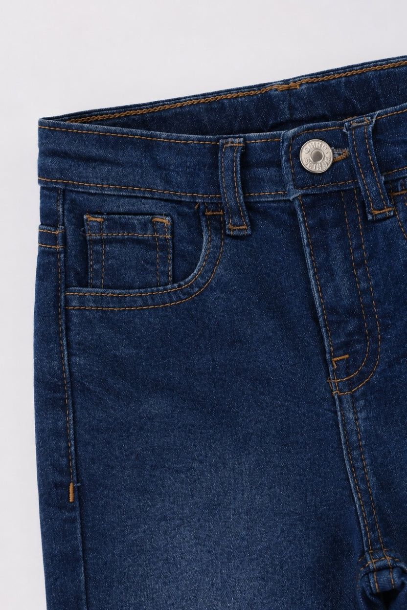 Girls Flared Navy Solid Jeans - Image 5