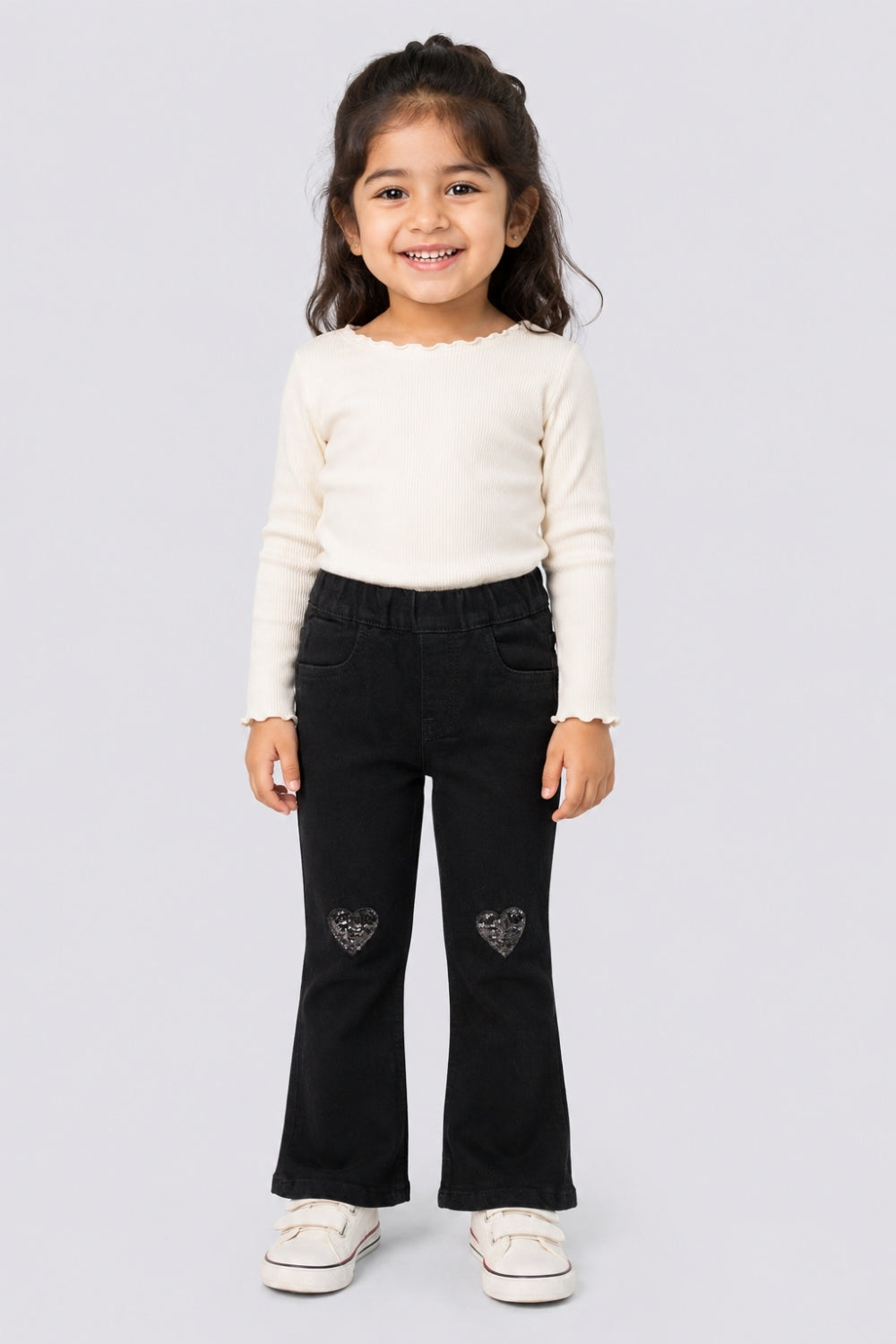 Girls Flared Black Embellished Jeans - Image 1