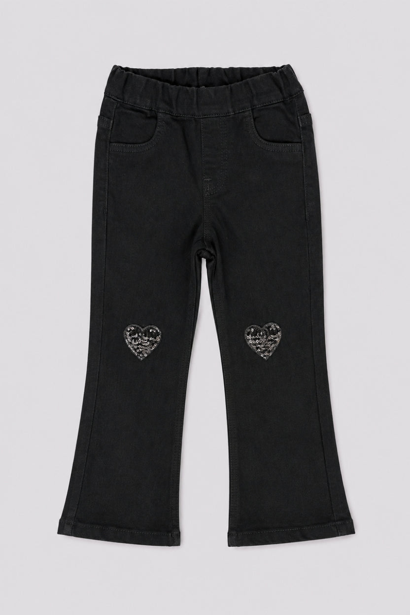 Girls Flared Black Embellished Jeans - Image 2