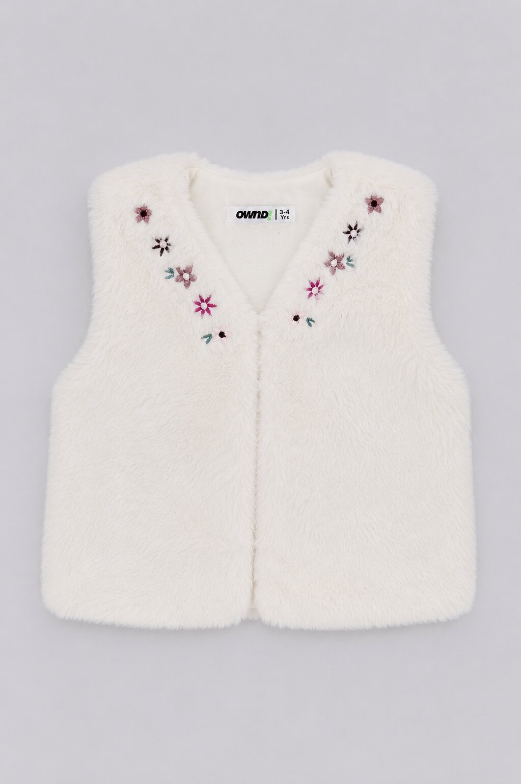 Girls White Embroidered Fur Jacket - Image 2