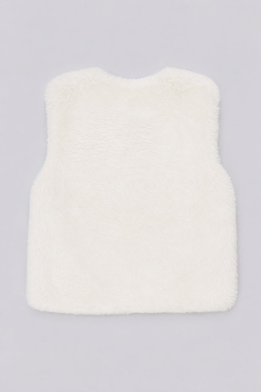 Girls White Embroidered Fur Jacket - Image 3
