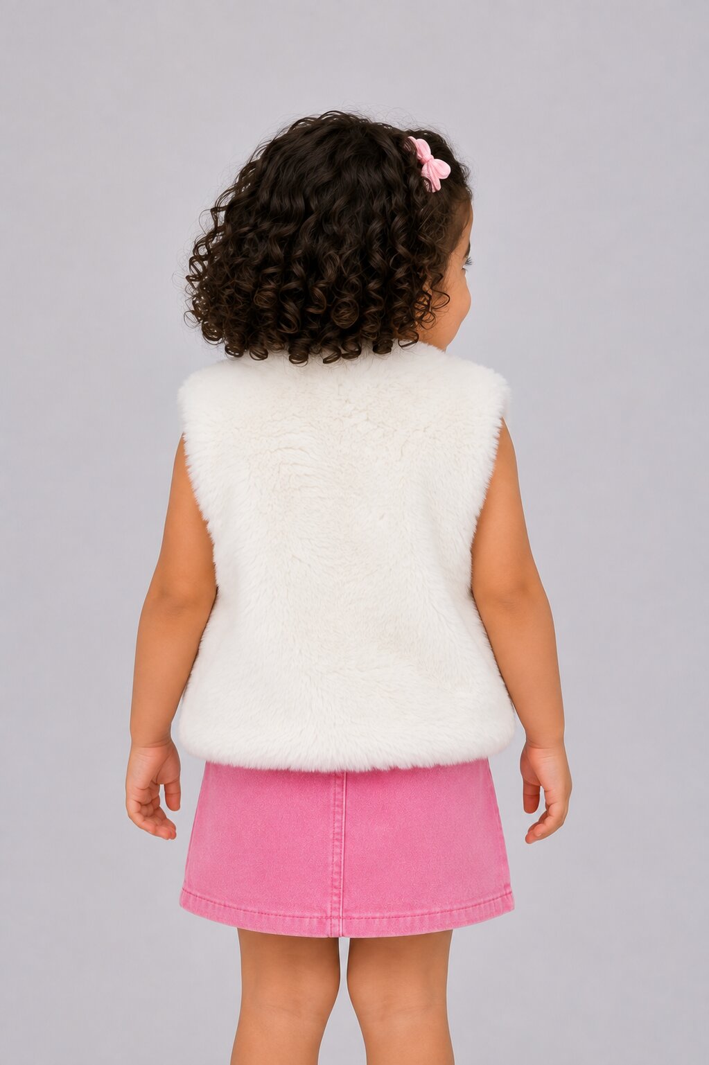 Girls White Embroidered Fur Jacket - Image 4