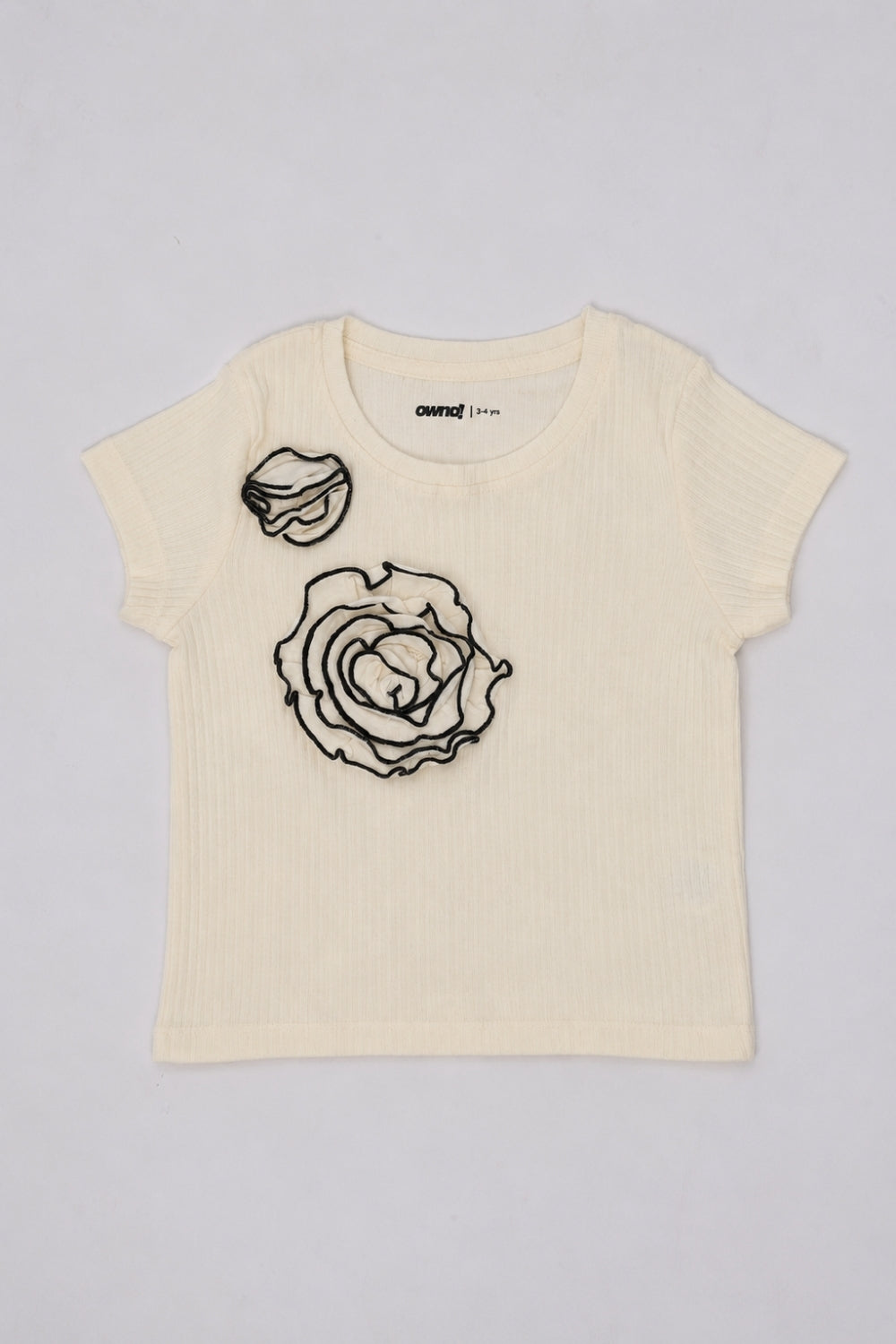Girls Regular Fit Off White Floral Applique Top - Image 2