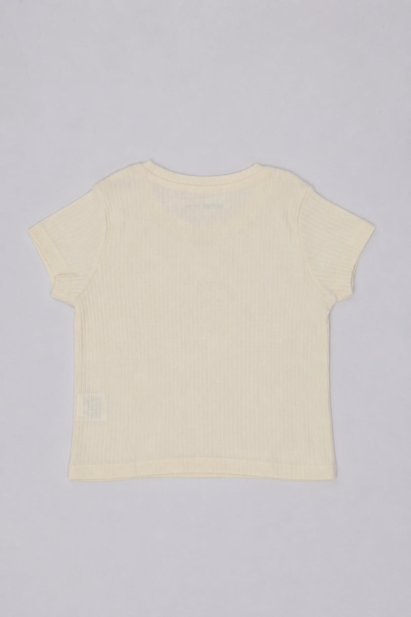 Girls Regular Fit Off White Floral Applique Top - Image 3