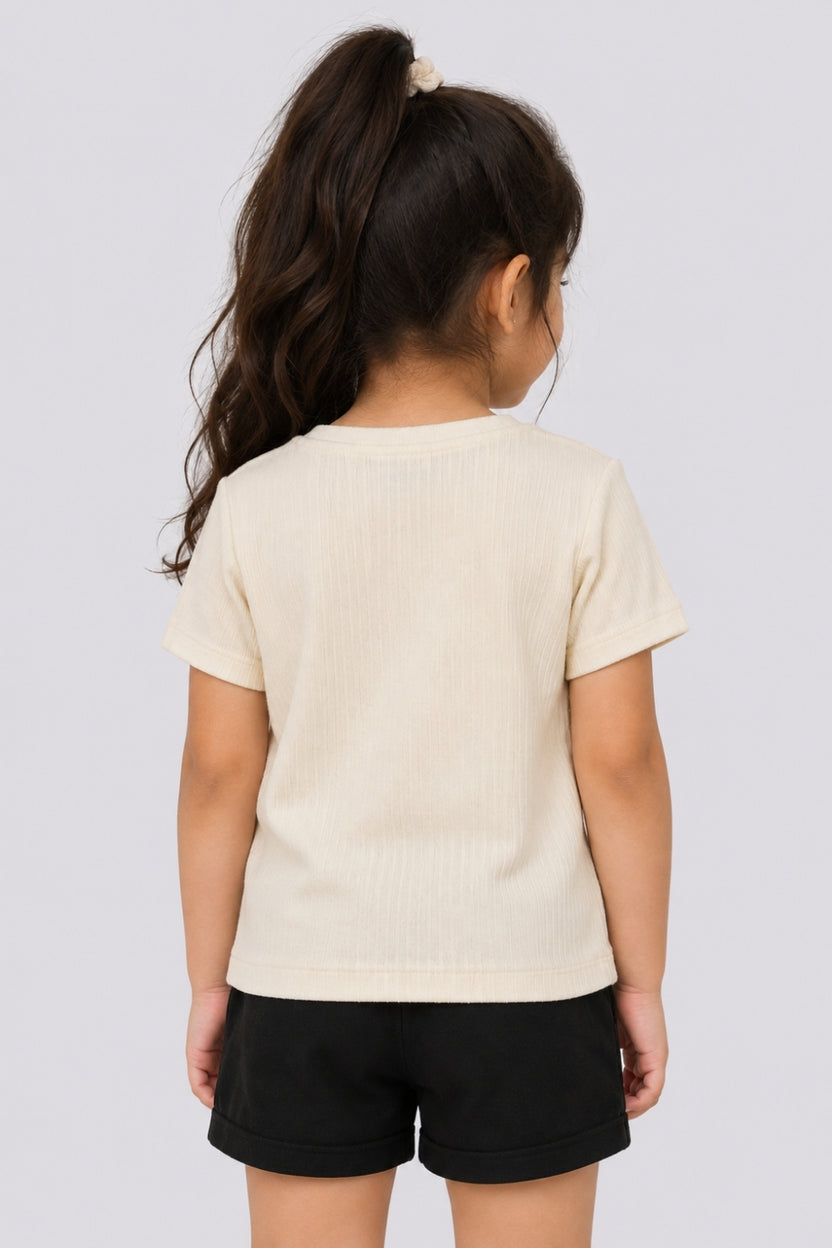 Girls Regular Fit Off White Floral Applique Top - Image 4