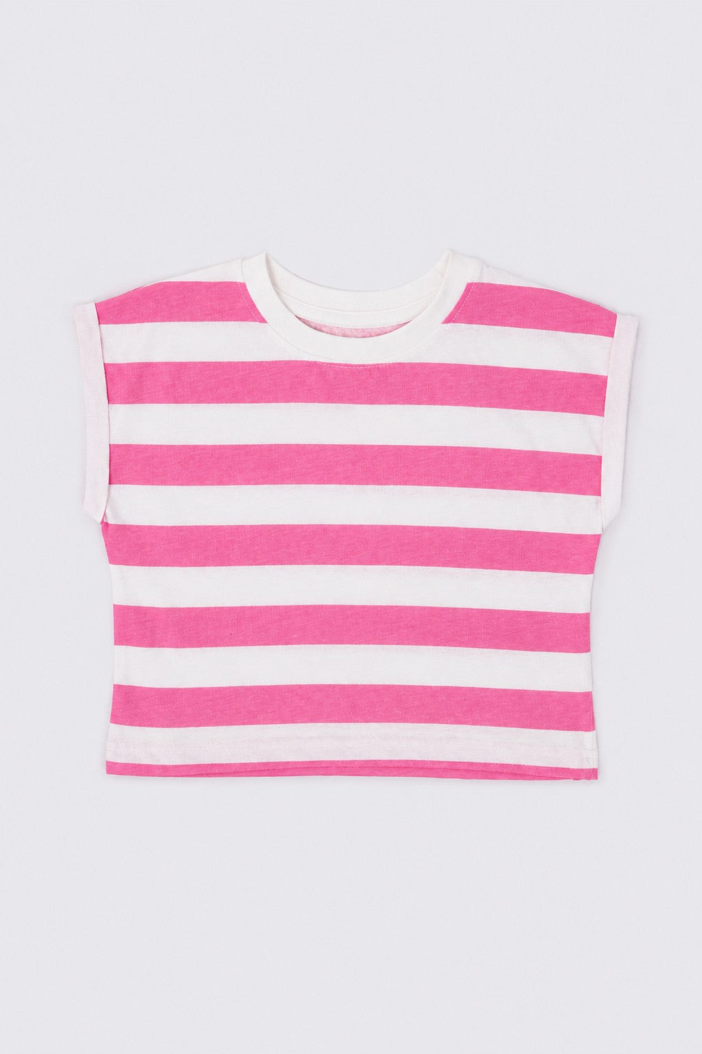 Girls Loose Fit Pink Striped T-Shirt - Image 2