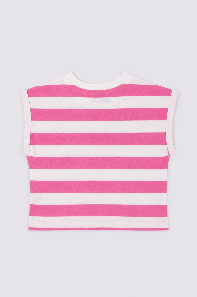 Girls Loose Fit Pink Striped T-Shirt - Image 3