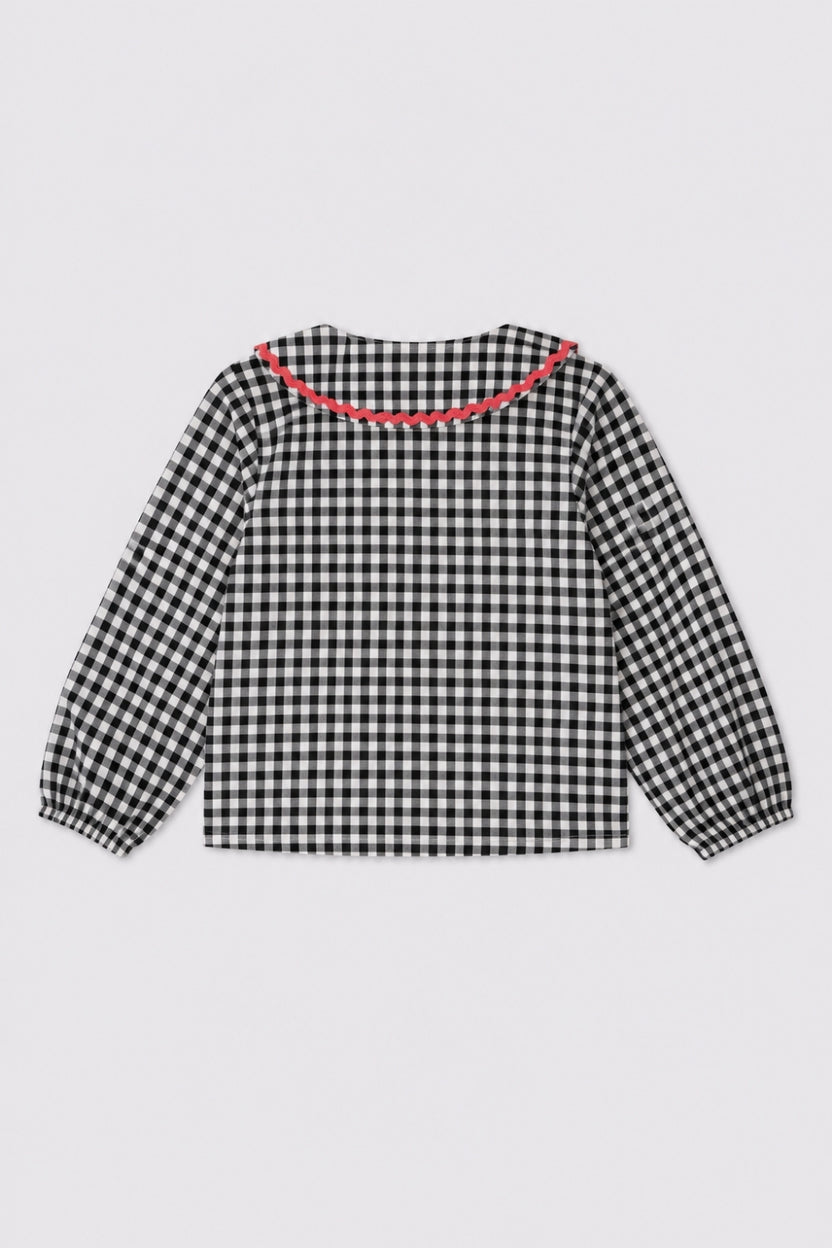 Girls Regular Fit Black Checked Collar Top - Image 3