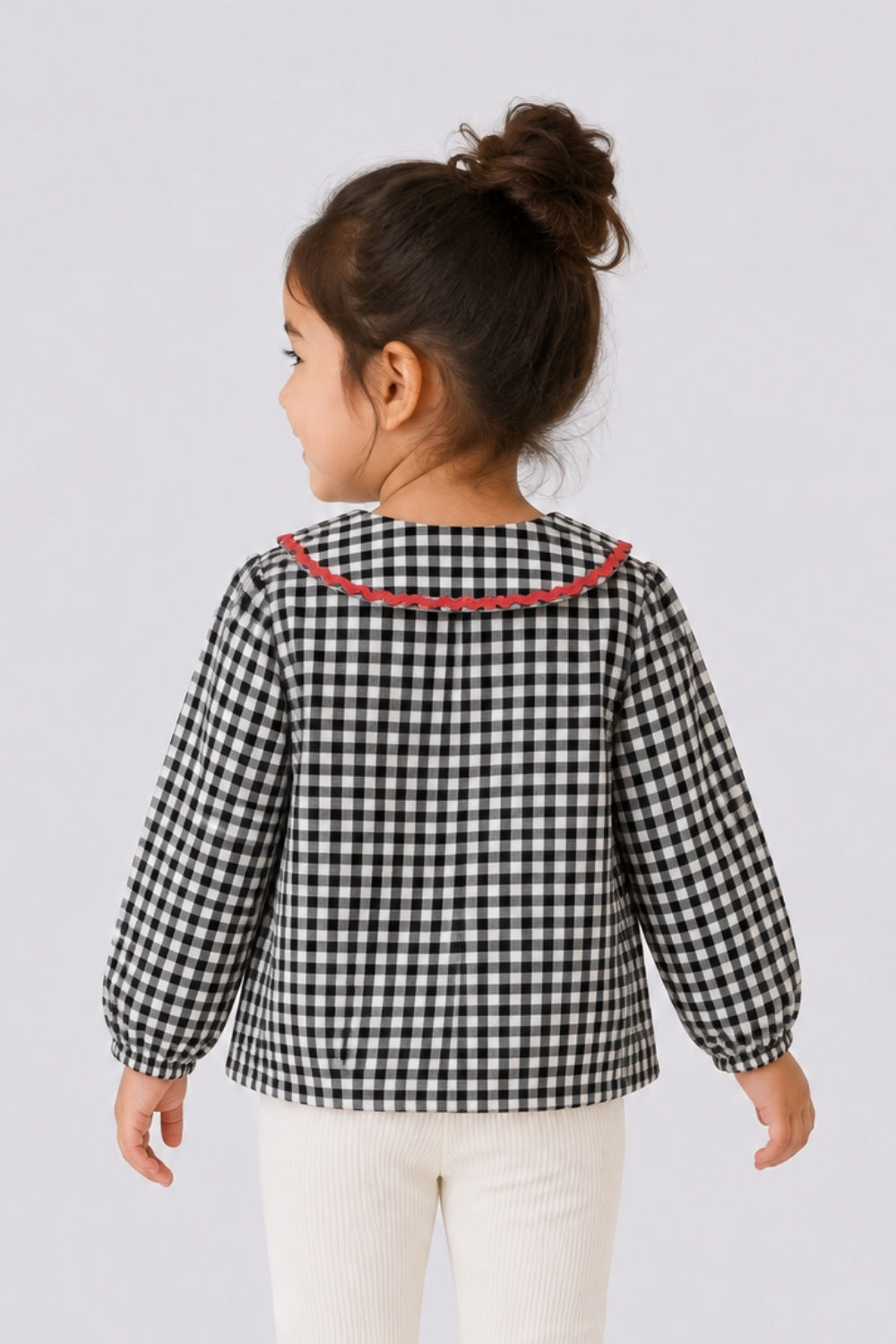 Girls Regular Fit Black Checked Collar Top - Image 4