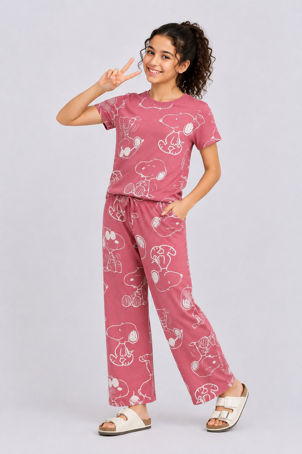 Tweens Girls Pink Snoopy Character Print Co-ord Set - Image 1