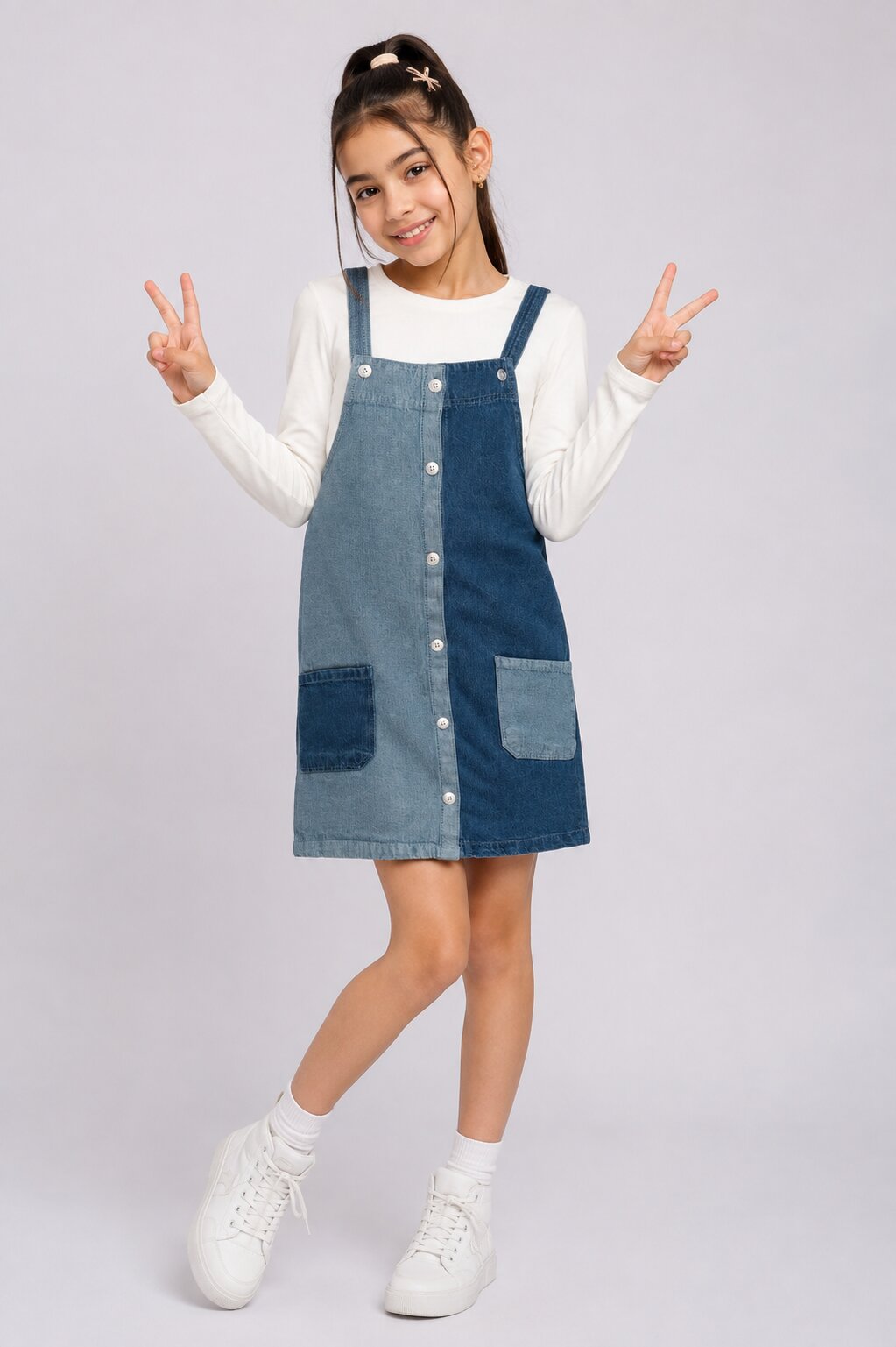 Tweens Girls Blue Colourblocked Dungaree With T-Shirt - Image 1