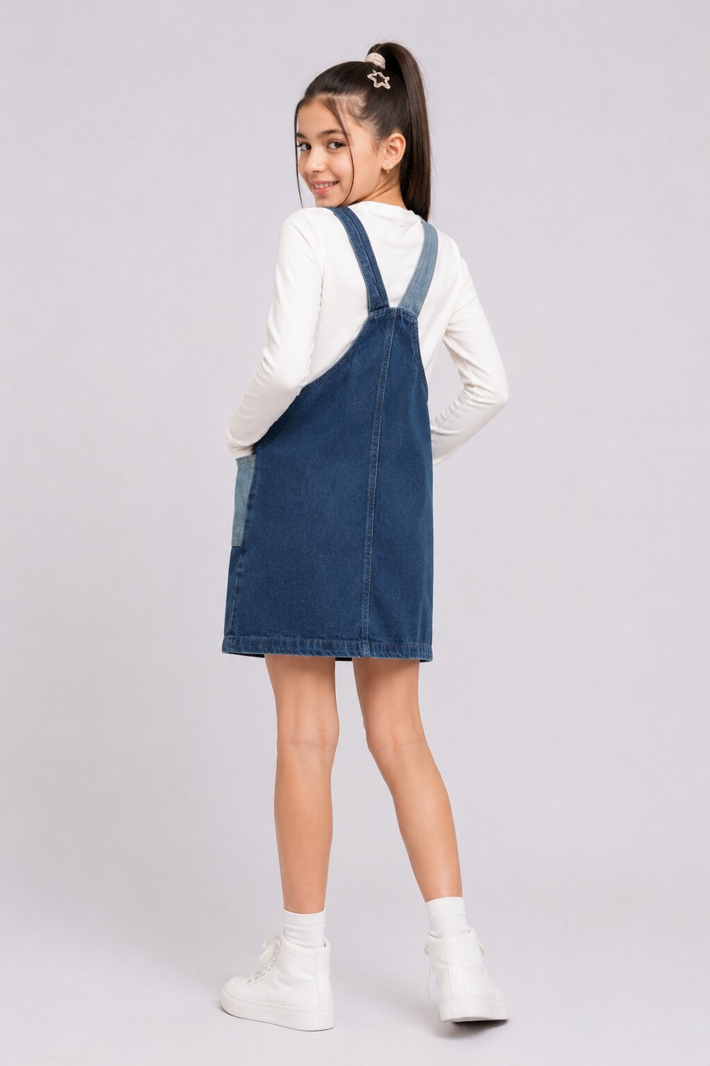 Tweens Girls Blue Colourblocked Dungaree With T-Shirt - Image 4