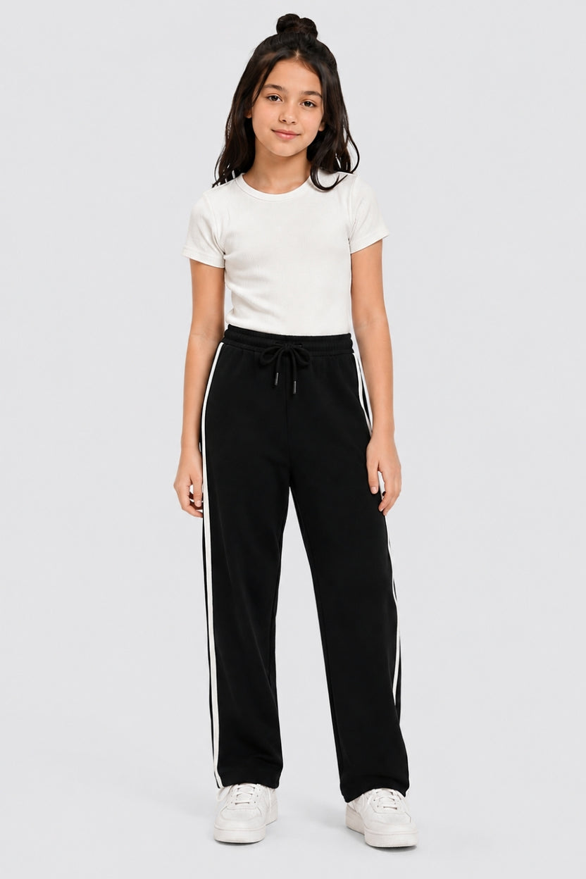 Tweens Girls Straight Fit Black Track Pant - Image 1