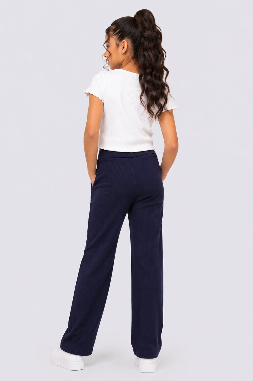 Tweens Girls Flared Navy Textured Track Pant - Image 4