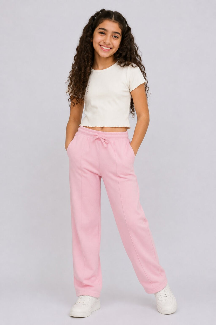 Tweens Girls Wide Leg Fit Pink Track Pant - Image 1