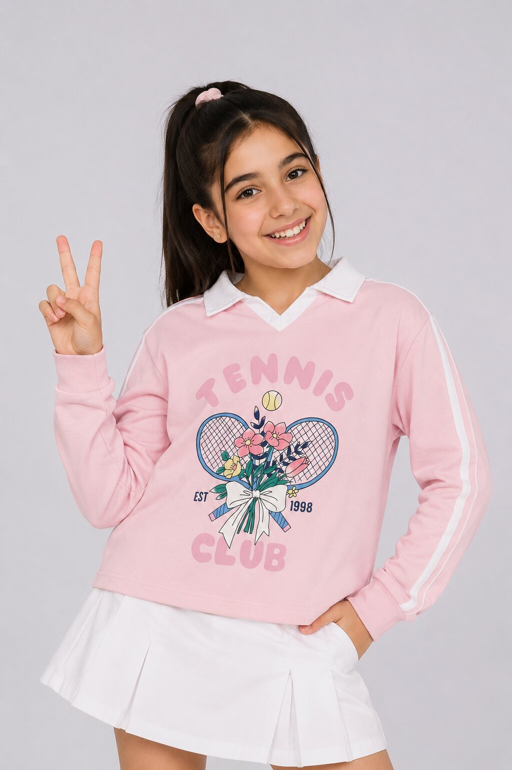 Tweens Girls Relaxed Fit Pink Tennis Club Graphic Sweatshirt - Image 1