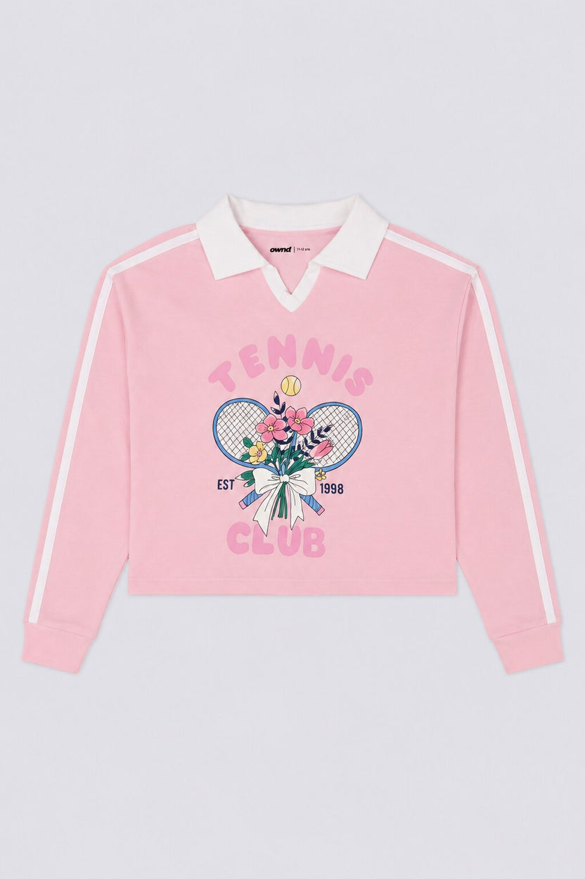 Tweens Girls Relaxed Fit Pink Tennis Club Graphic Sweatshirt - Image 2
