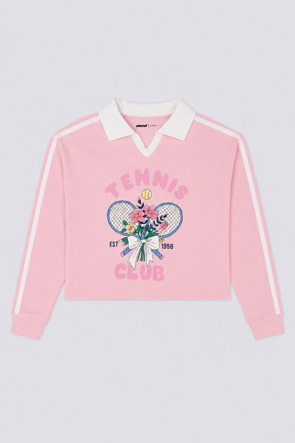 Tweens Girls Relaxed Fit Pink Tennis Club Graphic Sweatshirt - Image 2