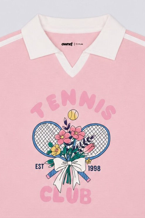 Tweens Girls Relaxed Fit Pink Tennis Club Graphic Sweatshirt - Image 5