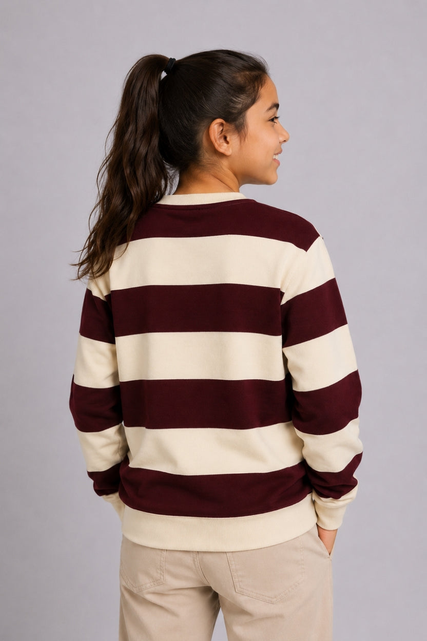 Tweens Girls Beige Striped Sweatshirt - Image 4