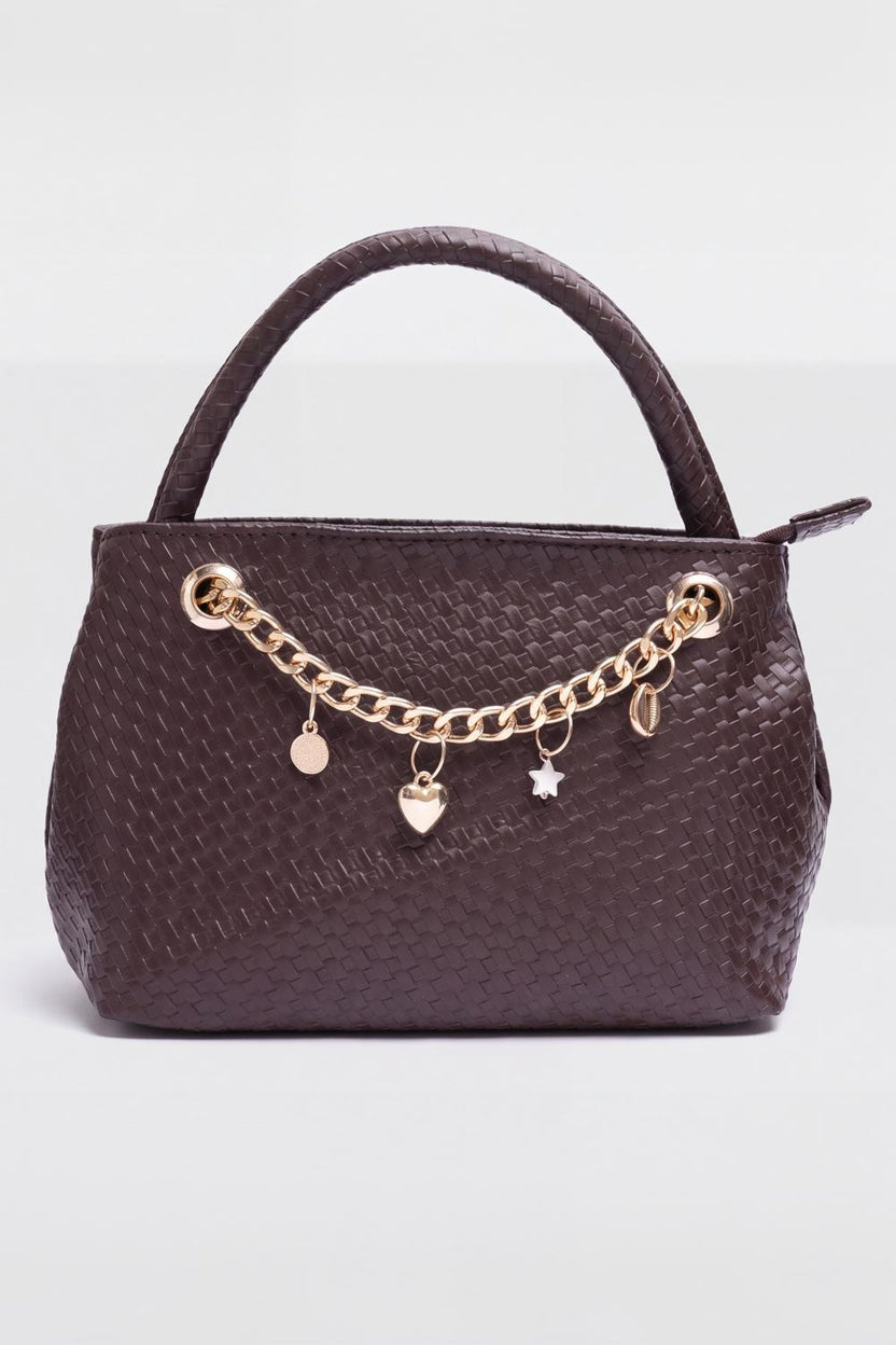 Womens Brown Textured Hand Bag - Image 2