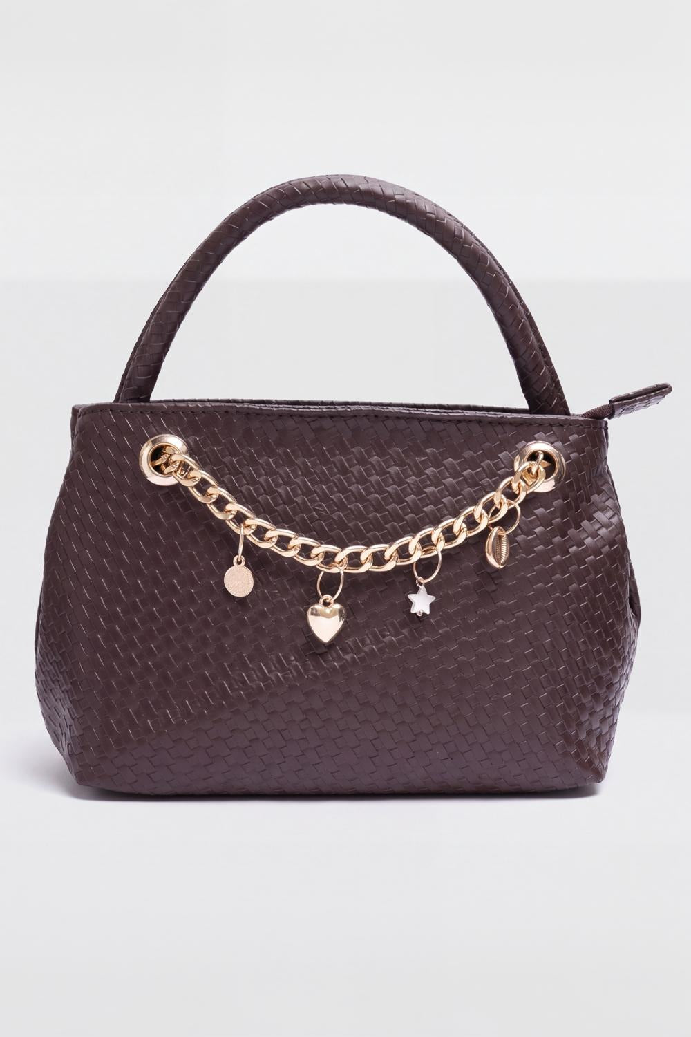 Womens Brown Textured Hand Bag - Image 2