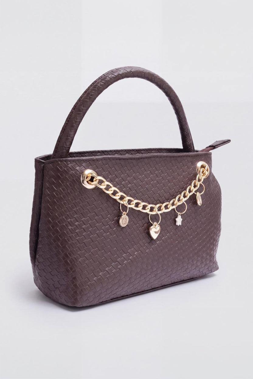 Womens Brown Textured Hand Bag - Image 3