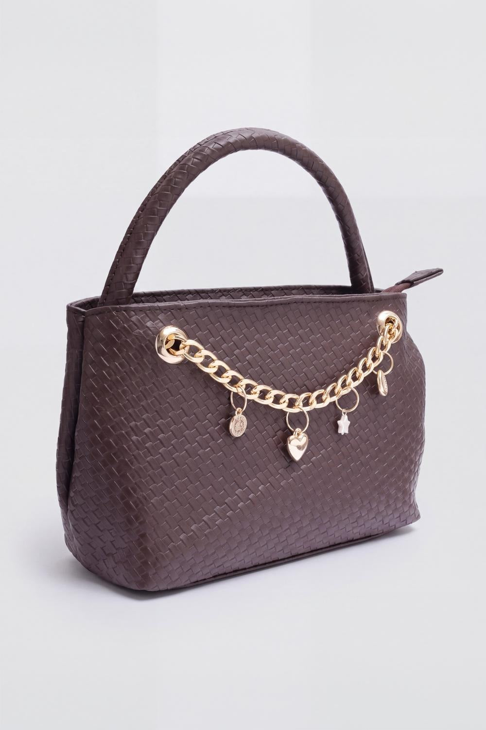 Womens Brown Textured Hand Bag - Image 3