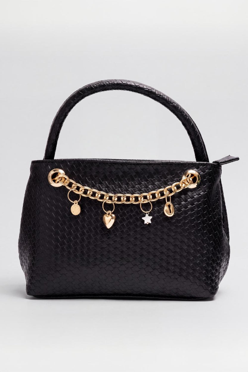 Womens Black Textured Hand Bag - Image 2