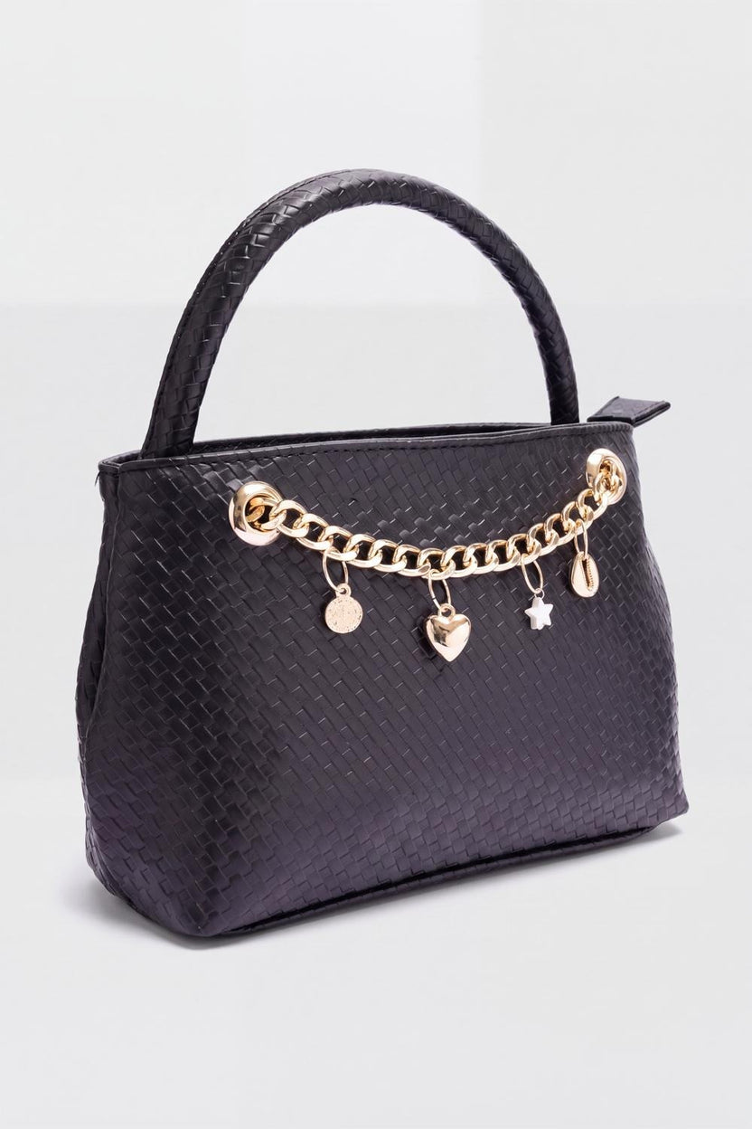 Womens Black Textured Hand Bag - Image 3